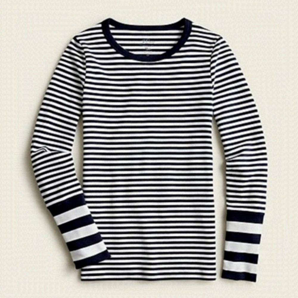 J Crew Womens Size XXS Slim Perfect Long Sleeve T shirt Long Cuffs Blue White